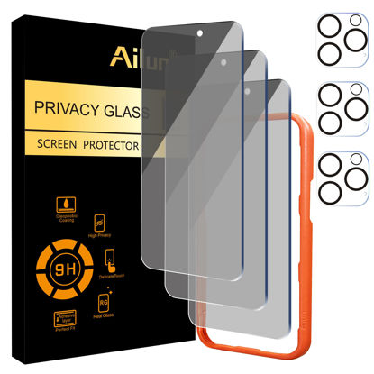 Picture of Ailun 3 Pack Privacy Screen Protector for iPhone 16 Pro Max [6.9 inch]+ 3 Pack Camera Lens Protector,Dynamic Island Compatible,Anti Spy Tempered Glass[9H Hardness]-HD [6 Pack]