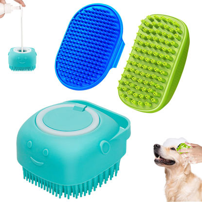 Picture of 3PCS Dog Bath Brush | Dog Scrubber for Bath | Dog Shampoo Brush | Dog Washing/Shower Brush, Suitable for Short/Long Haired Dogs, Dog Brush for Shedding, Bathing, Massaging & Grooming (Blue Blue Green)