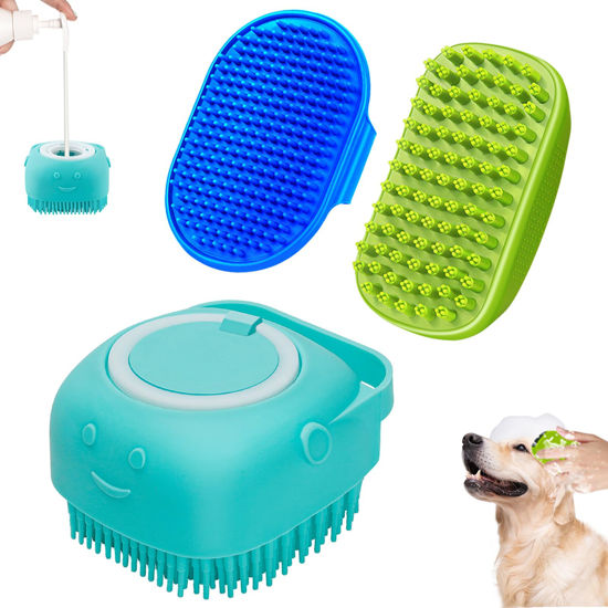 Picture of 3PCS Dog Bath Brush | Dog Scrubber for Bath | Dog Shampoo Brush | Dog Washing/Shower Brush, Suitable for Short/Long Haired Dogs, Dog Brush for Shedding, Bathing, Massaging & Grooming (Blue Blue Green)