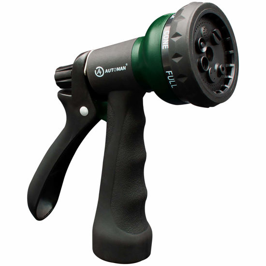 Picture of AUTOMAN-Garden-Hose-Nozzle, ABS Water Spray Nozzle with 7 Adjustable Watering Patterns, Slip Resistant for Watering Plants, Lawn& Garden, Washing Cars, Cleaning, Showering Pets & Outdoor Fun.