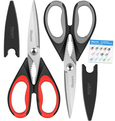 Picture of iBayam Kitchen Scissors All Purpose Heavy Duty, Kitchen Utensils Set, Stainless Steel Cooking Utensils Gadgets, Meat Poultry Food Shears Dishwasher Safe Utility Tools Home Gift, with Protective Sheath