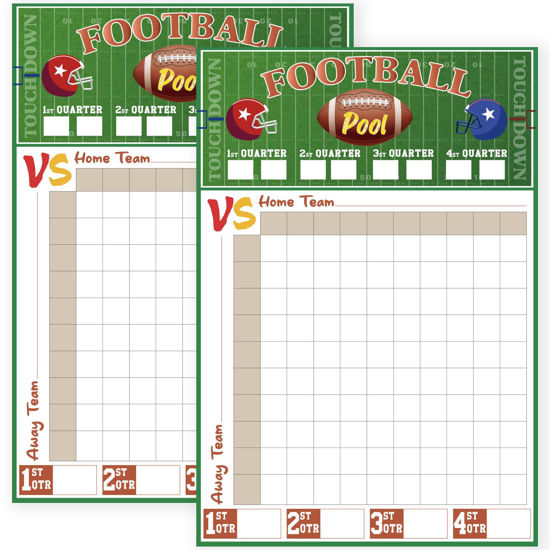 Picture of GIURKUU 2 Pcs Football Pool Poster, 19‘' x 27.77'' Football Squares Board 100 Grids, Large Football Pool Squares Poster, Big Football Game Party Supplies 2025