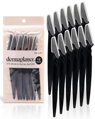 Picture of Kitsch Dermaplaning Tool - Face Razors for Women and Men, Eyebrow Trimmer and Face Shaver, Facial Hair Removal, Facial Razors for Women and Men, Dermaplane Razor, Valentines Gift - 12pc, Black