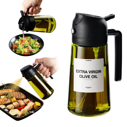 Picture of TrendPlain - Original 16oz/470ml Olive Oil Dispenser Bottle for Kitchen Gadgets and Air Fryer Accessories - Olive Oil Sprayer for Cooking w/Stickers (Light Blockage) - Black