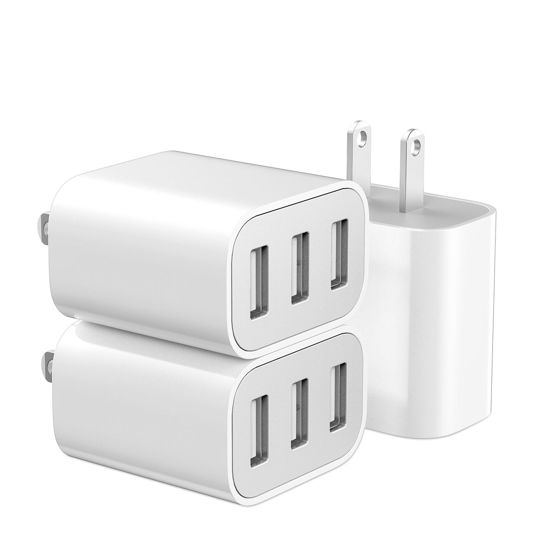 Picture of USB Wall Charger, 3 Pack 3-Port USB Charger Block Wall Adapter USB Charging Cube Brick Compatible with iPhone 8/7/6 Plus/X, iPad, Samsung Galaxy S5 S6 S7 Edge, LG, Android and More