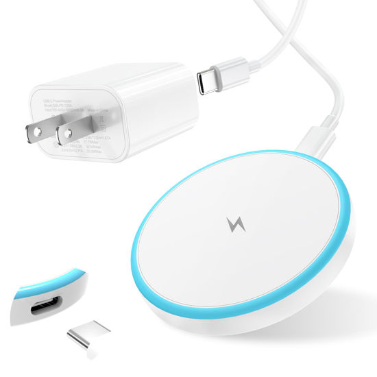 Picture of Magnetic Wireless Charger for iPhone 16 15 14 13 12 Series/AirPods 3/2/Pro 2/Pro - with 20W Power Adapter, 15W Wireless Mag-Safe Charging Pad and 6 FT USB-C to C Cable