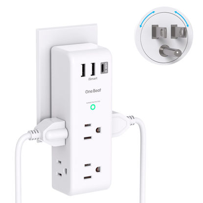 Picture of Surge Protector Outlet Extender - with Rotating Plug, 6 AC Multi Plug Outlet with 3 USB Ports (1 USB C), 1800J Wall Charger, 3-Sided Power Strip with Spaced Outlet Splitter for Home, Office, Travel