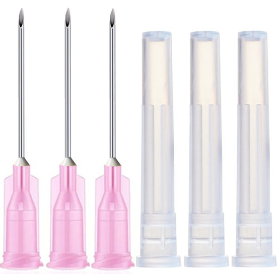 Picture of 100 Pack 18Ga 1 Inch Sterile Disposable Injection Needle with Cap for Scientific and Industrial Dispensing Needl Accessories