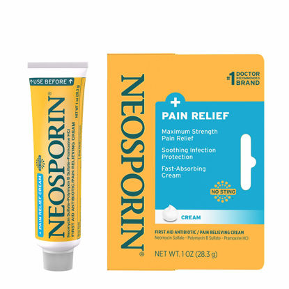 Picture of Neosporin + Maximum-Strength Pain Relief Dual Action Cream, First Aid Topical Antibiotic & Analgesic Cream for Wound Care of Minor Cuts, Scrapes & Burns, Polymyxin B & Pramoxine HCl, 1 oz