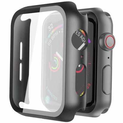 Picture of Misxi 2 Pack Hard PC Case with Tempered Glass Screen Protector Compatible with Apple Watch SE 2 (2024) SE Series 6 Series 5 Series 4 44mm, Black