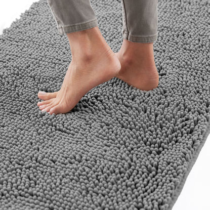 Picture of Gorilla Grip Bath Rug Mat 24x17, Thick Soft Absorbent Chenille, Rubber Backing Quick Dry Microfiber Mats, Machine Washable Rugs for Shower Floor, Bathroom Runner Bathmat Accessories Decor, Grey