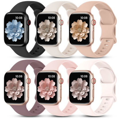 Picture of 6 Pack Watch Bands Compatible with Apple Watch Bands Series10 40mm 38mm 41mm 42mm 44mm 45mm 46mm 49mm,Silicone Waterproof Strap for iWatch Series 9 Ultra 8 7 6 5 4 3 2 1 SE Women Men