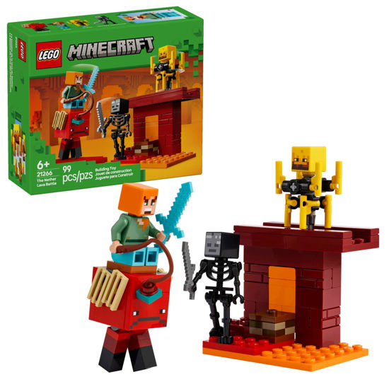 Picture of LEGO Minecraft The Nether Lava Battle Toy and Playset - Building Minecraft Toy for Kids, Ages 6+ - Alex, Wither Skeleton, Blaze and Strider Figures for Pretend Play - Gift Idea for Birthdays - 21266
