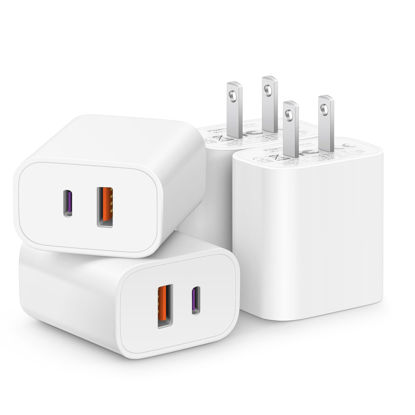 Picture of [4 Pack] USB C Charger Block Fast Charging Multiport Adpater [PD 20W USB-C & QC 3.0 USB Port] for IP 16/15/14/13/12/11/X/8, i Pad, Sam Sung, Google, Galaxy & More