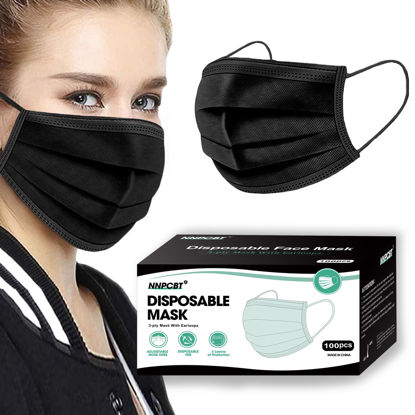 Picture of NNPCBT 100PCS 3 Ply Black Disposable Face Mask Filter Protection Face Masks