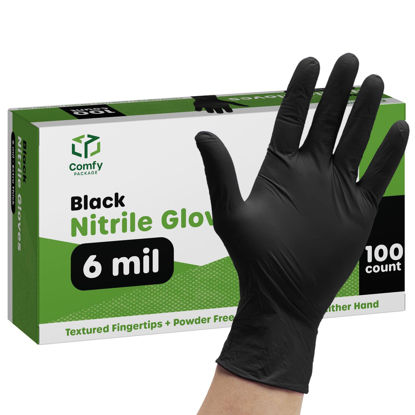 Picture of Comfy Package [100 Count HEAVY DUTY Black Nitrile Gloves Disposable Latex Free, 6 Mil Extra Strength, Powder Free, Chemical Resistant, Textured Fingertips - Large