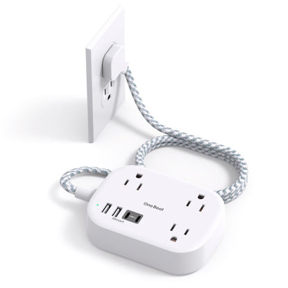 Picture of Cruise Ship Essentials, Travel Power Strip with USB C, Flat Plug Extension Cord with 3 Outlets 4 USB Ports(2 USB C), 5 ft Desk Wall Outlet Extender, Non Surge Protector for Cruise, Dorm Room, ETL