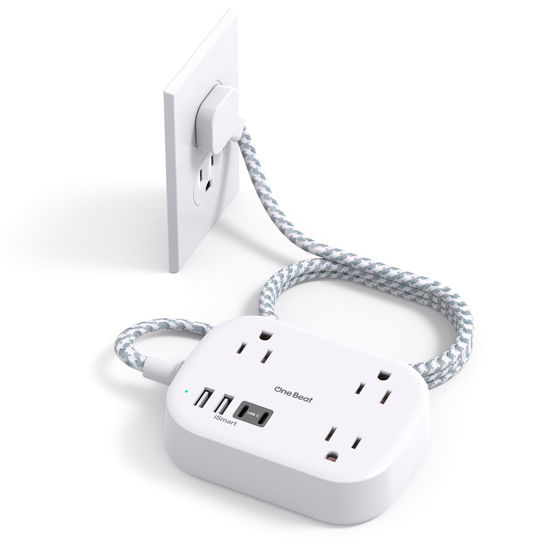 Picture of Cruise Ship Essentials, Travel Power Strip with USB C, Flat Plug Extension Cord with 3 Outlets 4 USB Ports(2 USB C), 5 ft Desk Wall Outlet Extender, Non Surge Protector for Cruise, Dorm Room, ETL