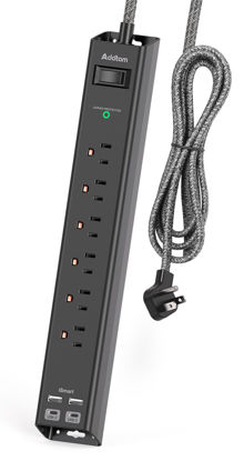 Picture of Surge Protector Power Strip - Extension Cord with 6 AC Outlets 4 USB (2 USB-C Ports), Flat Plug with Overload Surge Protection, Wall Mount, 5ft, Outlet Extender for Home Office Dorm Room Essentials