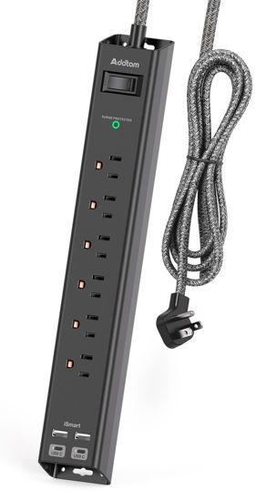 Picture of Surge Protector Power Strip - Extension Cord with 6 AC Outlets 4 USB (2 USB-C Ports), Flat Plug with Overload Surge Protection, Wall Mount, 5ft, Outlet Extender for Home Office Dorm Room Essentials