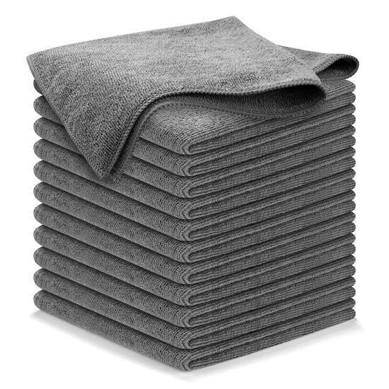 Picture of USANOOKS Microfiber Cleaning Cloth Grey - 12 Pcs (12.5"x12.5") - High Performance - 1200 Washes, Ultra Absorbent Microfiber Towel Weave Grime & Liquid for Streak-Free Mirror Shine - Car Washing Cloth