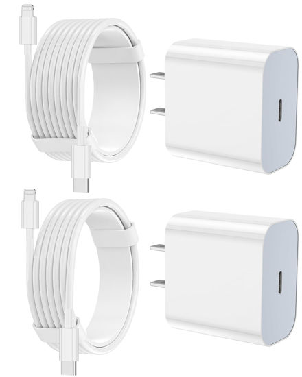 Picture of iPhone Charger Fast Charging 2 Pack Type C Wall Charger Block with 2 Pack [6FT&10FT] Long USB C to Lightning Cable for iPhone 14/13/12/12 Pro Max/11/Xs Max/XR/X,AirPods Pro