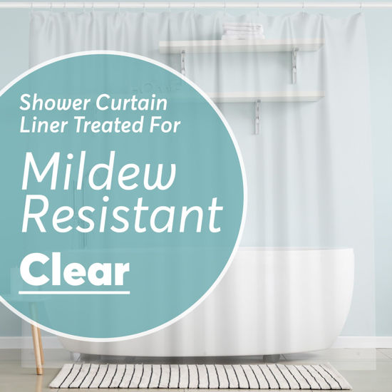 Picture of BigFoot Shower Curtain Liner - 72 x 72 PEVA Premium Shower Curtain with Rustproof Metal Grommet and 3 Magnetic Weights - Odor Free and Compatible with Standard Showers, Clear