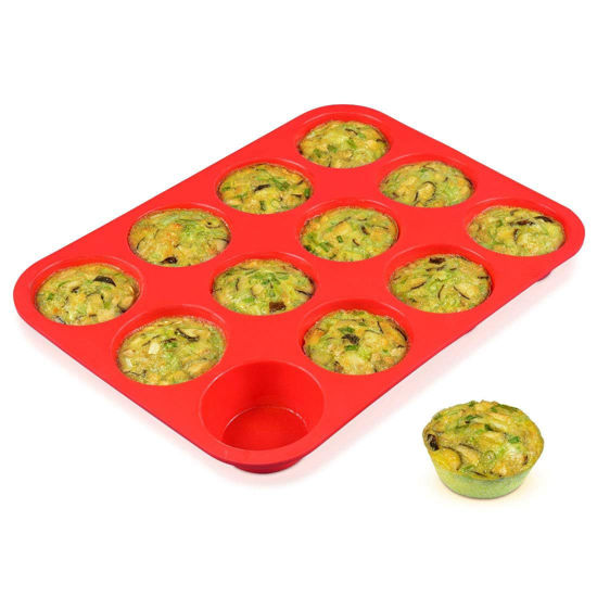 Picture of CAKETIME 12 Cups Silicone Muffin Pan - Nonstick Cupcake Pan 1 Pack Regular Size Silicone Mold for Baking