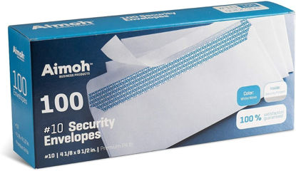 Picture of Aimoh #10 Security Self Seal Envelopes - 100 Qty |No Window, EnveGuard, 4⅛ x 9½", White, 24 LB, 100 Count (34100)