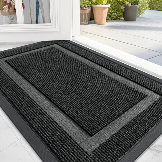 Picture of OLANLY Front Door Mat Indoor Outdoor Entrance, Waterproof All-Season, All-Weather Doormat, Sturdy Natural Rubber, Fade Resistant, Low Profile, Easy Clean Patio Porch Entryway Mat, 29.5x17, Black