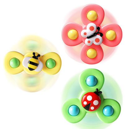 Picture of ALASOU 3PCS Suction Cup Spinner Toys for 1 Year Old Boy Girl|Spinning Top Baby Toys 12 18 Months|1 2 Year Old Boy Birthday Gift|Baby Bath Toys for Kids Ages 1-3|Sensory Toys for Toddlers 1-3