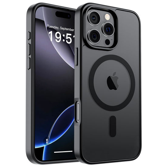Picture of SUPFINE Magnetic for iPhone 16 Pro Max Case (Compatible with MagSafe) (10 FT Military Grade Drop Protection) Slim Translucent Matte Shockproof with Anti-Fingerprint Phone Case, Black