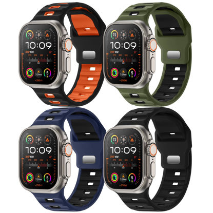Picture of Acextro 4-Pack Sport Bands Compatible with Apple Watch Ultra 2/Ultra Band 49mm 46mm 45mm 44mm 42mm for Men, Waterproof Silicone Strap Soft Breathable Wristband for iWatch Serise 10 9 8 7 6 5 4 3 SE