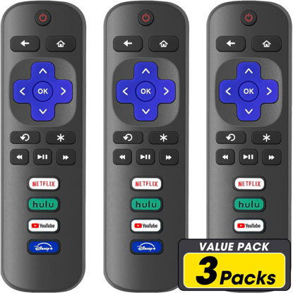 Picture of 3 Pack Replacement Remote Control Only for Roku TV, Compatible for TCL Roku/Hisense Roku/Sharp/Philips/Onn Roku (Not for Roku Stick and Box)