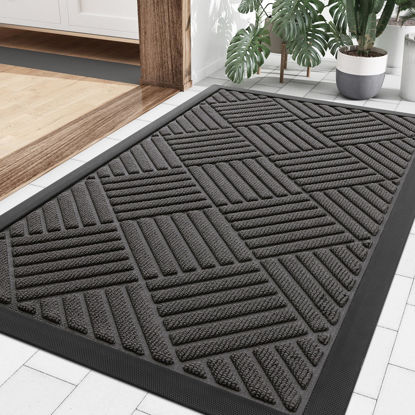 Picture of Smiry Front Door Mat Outside Entrance, Heavy Duty Outdoor Indoor Natural Rubber Doormat, Non Slip, Trap Dirt and Moisture, Easy Clean, Low Profile Patio Porch Entryway Mat, 29.5x17, Grey
