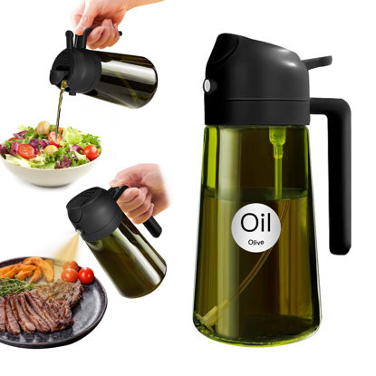 Picture of YARRAMATE 16oz/470ml Light-Blocking Dark Oil Sprayer for Cooking, 2 in 1 Olive Oil Dispenser Bottle for Kitchen, Premium Dark Green Glass Oil Bottle, Food-Grade Oil Mister for Air Fryer, BBQ (Black)