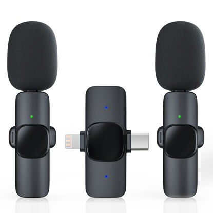 Picture of RIKGYHA 2 Pack Wireless Lavalier Microphone for iPhone/Android Phone, USB C Wireless Lav Mic, 4 Pickup Modes, Noise Cancellation, Mini Lapel Mic for Video Recording Podcast YouTube TikTok