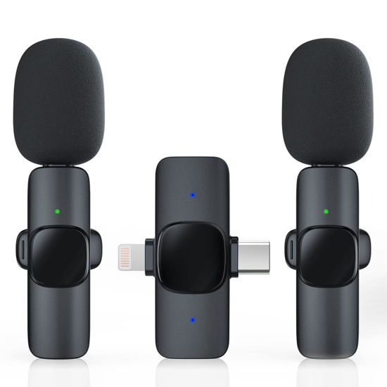 Picture of RIKGYHA 2 Pack Wireless Lavalier Microphone for iPhone/Android Phone, USB C Wireless Lav Mic, 4 Pickup Modes, Noise Cancellation, Mini Lapel Mic for Video Recording Podcast YouTube TikTok