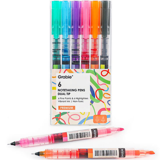 Picture of Grabie Dual Tip Brush Pens (3.5mm Chisel Tip + 0.5mm Needle Tip), Gel Pens, Gel Ink Pens For Journaling,Dual-Tip Notetaking Pen Set, Highlighters for Adult Coloring Books, Note Taking and Lettering