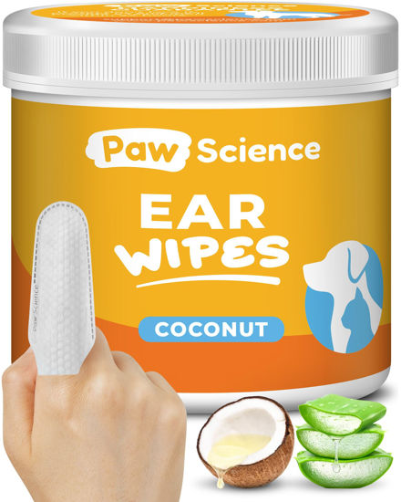 Picture of Paw Science Dog Ear Cleaner Wipes - Finger Wipes for Dogs - Cleaning, Soothing, and Deodorizing Itchy Ears - Pet Ear Relief Solution
