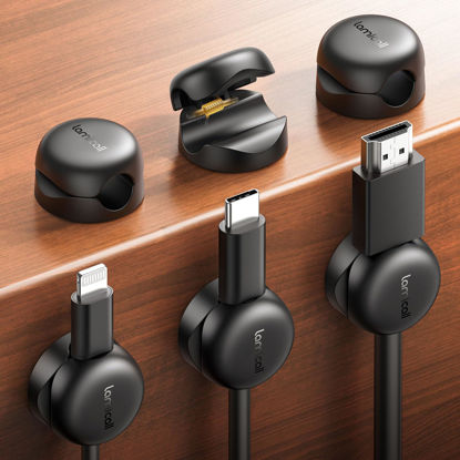 Picture of Lamicall Cable Clips, Spring Cord Organizer Holder - 6Pack Latest Compact Desk Cable Management Clips, Nightstand Phone Charging Cord Holder, 8mm Slot Adhesive Wire Organizer, Desk Office Accessory