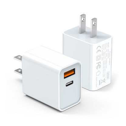 Picture of LCGENS USB C Wall Charger Block 20W, 2-Pack Dual Port PD Power Delivery Fast Type C Charging Block Plug Compatible with iPhone 11/12/13/14/15/16/Pro Max, XS/XR/X, Ipad Pro, Samsung Galaxy