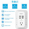 Picture of Addtam USB Wall Charger Surge Protector 5 Outlet Extender with 4 USB Charging Ports (1 USB C Outlet) 3 Sided 1800J Power Strip Multi Plug Outlets Wall Adapter Spaced for Home Travel Office ETL Listed