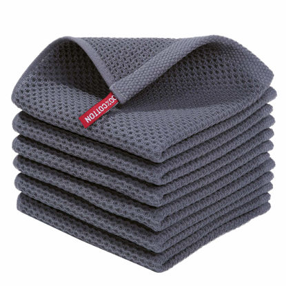 Picture of Homaxy 100% Cotton Waffle Weave Kitchen Dish Cloths, Ultra Soft Absorbent Quick Drying Dish Towels, 12 x 12 Inches, 6-Pack, Dark Grey