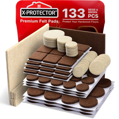 Picture of Felt Furniture Pads X-PROTECTOR 133 PCS Premium Furniture Pads - Felt Pads Furniture Feet Best Wood Floor Protectors - Protect Your Hardwood & Laminate Flooring! Brown and Beige