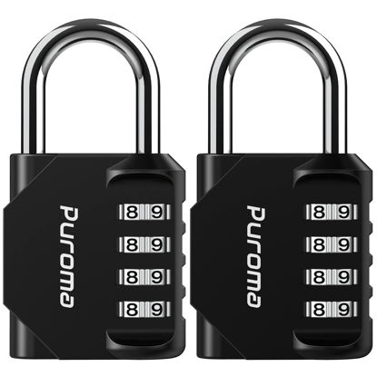 Picture of Puroma 2 Pack Combination Lock 4 Digit Locker Lock Outdoor Waterproof Padlock for School Gym Locker, Sports Locker, Fence, Toolbox, Gate, Case, Hasp Storage (Black)