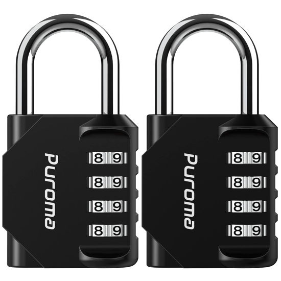Picture of Puroma 2 Pack Combination Lock 4 Digit Locker Lock Outdoor Waterproof Padlock for School Gym Locker, Sports Locker, Fence, Toolbox, Gate, Case, Hasp Storage (Black)