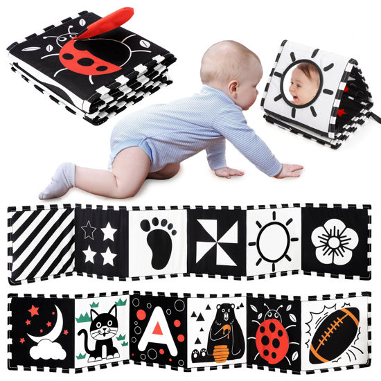 Picture of URMYWO Black and White Baby Toys, Tummy Time High Contrast Newborn Toys 0-3 Months, Soft Baby Book, Visual Stimulation Montessori Sensory Infant Toys 0-6-12 Months, Shower Gift, Stocking Stuffers
