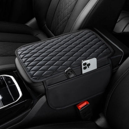 Picture of Ouzorp Car Center Console Cover, Upgraded Microfiber Leather Car Arm Rest Cover with 2 Storage Bags, Universal Armrest Cover for Car Storage Box Car Interior Accessories Protector for Most Vehicle