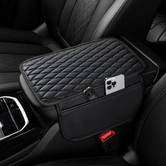 Picture of Ouzorp Car Center Console Cover, Upgraded Microfiber Leather Car Arm Rest Cover with 2 Storage Bags, Universal Armrest Cover for Car Storage Box Car Interior Accessories Protector for Most Vehicle